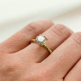 round salt and pepper solitaire diamond recycled rose gold carved handmade engagement ring anueva jewelry