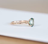 2.28ct Oval Teal Sapphire in 14k Rose gold Evergreen 4 Prong Solitaire Setting