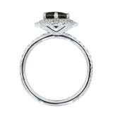 2.72ct Oval Australian Parti Sapphire and Double Diamond Halo in Platinum