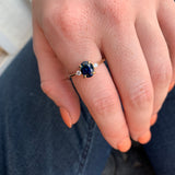 1.57ct Blue Oval Sapphire and Diamond Three Stone Ring in 14k Yellow Gold