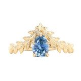 0.85ct Blue Pear Sapphire Pointed Vine Prong Set Ring in 14k yellow gold