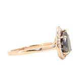 2.44ct Black Pear Diamond in 14k Rose Gold Diamond Halo Setting side angle