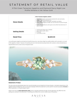 0.72ct Green Tanzanian Sapphire and Diamond Starry Night Low Profile Solitaire in 14k Yellow Gold