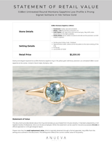 0.88ct Untreated Round Montana Sapphire Low Profile 4 Prong Signet Solitaire in 14k Yellow Gold