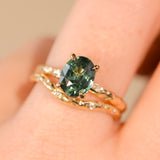 Curved Evergreen Contour Band with Diamonds