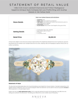 1.06ct GIA Crown Jubilee® Diamond and Trillion Madagascar Sapphire Antique Style Compass Set Low Profile Ring with Scallop Details in 14k Yellow Gold