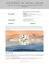 1.06ct GIA Crown Jubilee® GIA Diamond Evergreen Solitiare in 14k Yellow Gold