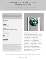 40% OFF 1.13CT BRILLIANT ROUND MADAGASCAR SAPPHIRE, COLOR SHIFTING WARM GREY TO BRIGHT GREEN TEAL, 5.72X74.42MM