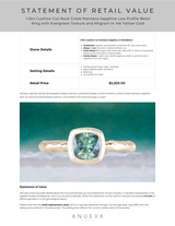 1.13ct Cushion Cut Rock Creek Montana Sapphire Low Profile Bezel Ring with Evergreen Texture and Milgrain in 14k Yellow Gold