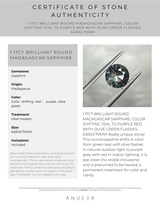 40% OFF 1.17CT BRILLIANT ROUND MADAGASCAR SAPPHIRE, COLOR SHIFTING TEAL TO PURPLE RED WITH OLIVE GREEN FLASHES, 6.65X3.70MM