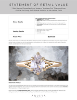 1.18ct Natural Canadian Pear Modern "Antique Cut" Diamond Low Profile Six Prong Split Shank Solitaire in 14k Yellow Gold