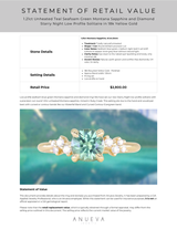 1.21ct Unheated Teal Seafoam Green Montana Sapphire and Diamond Starry Night Low Profile Solitaire in 18k Yellow Gold