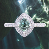 1.23ct Minty Montana Sapphire Double Diamond Halo Ring in 14K White Gold