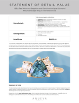 1.23ct Teal Montana Sapphire and Genuine Antique Diamond Mountainscape Ring in 14k Yellow Gold