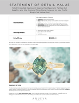 1.23ct Untreated Opalescent Nigerian Teal Speciality Fantasy Cut Sapphire and Kite Diamond Three Stone Compass Set Low Profile Ring in 14k Yellow Gold
