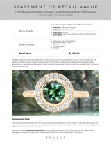 1.29ct Round Untreated Songean Green Sapphire Bezel Set Diamond Halo Ring in 14k Yellow Gold