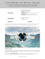 1.31ct Round Color Shifting Songean Sapphire and Trillion Sapphire Antique Compass Set Low Profile Ring in 14k Yellow Gold