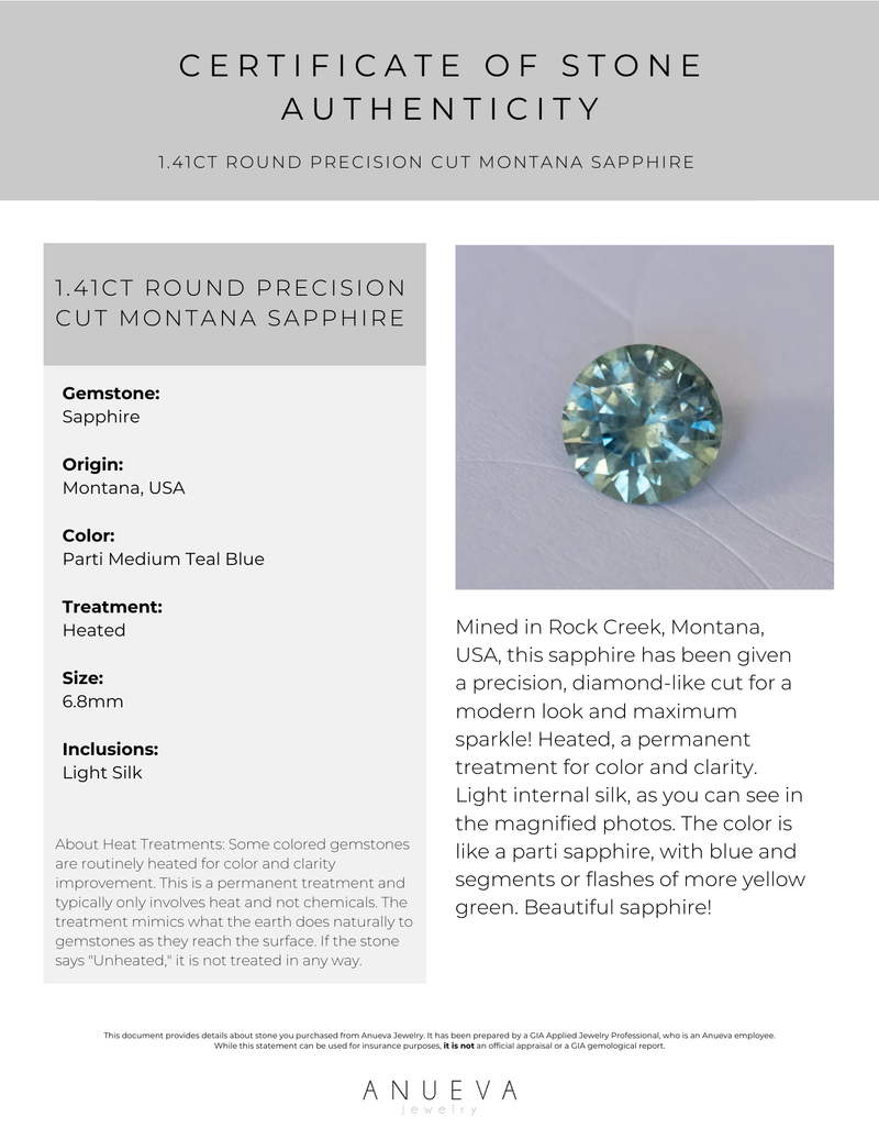 1.41CT ROUND PRECISION CUT MONTANA SAPPHIRE, PARTI MEDIUM TEAL BLUE WITH YELLOW GREEN, 6.8MM EARLY ACCESS