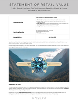 1.43ct Round Precision Cut Teal Montana Sapphire Classic 4 Prong Solitaire in 18k Yellow Gold