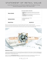 1.44ct Round Precision Cut Montana Sapphire Flat Band 4 Prong Solitaire Evergreen Ring in 14k Yellow Gold