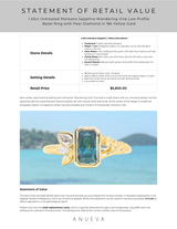 1.45ct Untreated Montana Sapphire Wandering Vine Low Profile Bezel Ring with Pear Diamond in 18k Yellow Gold