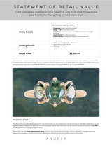 1.53ct Untreated Australian Oval Sapphire and Parti Oval Three Stone Low Profile Six Prong Ring in 14k Yellow Gold