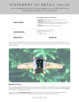 1.53ct Untreated Emerald Cut Parti Sapphire Low Profile Four Prong Spring Bloom Solitaire in 14k Yellow Gold