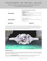 1.56ct Round Salt + Pepper Diamond and Diamond Trillion Low Profile Three Stone Ring in Platinum
