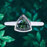 1.57ct Trillion Deep Teal Green Sapphire Contemporary Bezel Set Ring in 18k White Gold