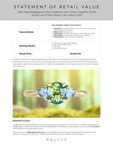 1.61ct Oval Madagascar Parti Sapphire and Trillion Sapphire Three Stone Low Profile Ring in 14k Yellow Gold