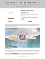 1.61ct Round Brilliant Salt & Pepper Diamond Evergreen 4 Prong Solitaire in 14k Yellow Gold