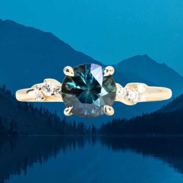 1.62ct Ocean Blue Madagascar Sapphire and Diamond Starry Night Low Profile Solitaire in 14k Yellow Gold