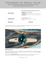 1.65ct Untreated Deep Teal Nigerian Oval Sapphire Four Prong Compass Set Solitaire in 18k Yellow Gold
