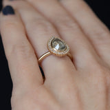 1.69ct Rosecut Grey Pear Diamond and Antique Style Scalloped Halo Ring in 14k Yellow Gold Satin Finish