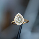 1.69ct Rosecut Grey Pear Diamond and Antique Style Scalloped Halo Ring in 14k Yellow Gold Satin Finish