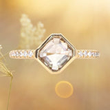 1.71ct Inverted Champagne Diamond Low Profile Bezel Solitaire with French Set Diamonds 18k Yellow