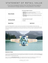 1.74ct Fancy Elongated Cushion Parti Teal Blue Montana Sapphire and Diamond Vintage Cathedral 4 Prong Solitaire in 14k Yellow