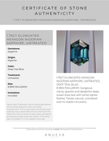 1.75CT ELONGATED HEXAGON NIGERIAN SAPPHIRE, UNTREATED, DEEP TEAL BLUE, 8.18X5.70X4.20MM