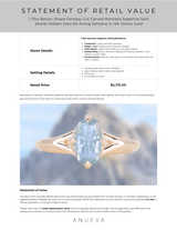 1.75ct Barion Shape Fantasy Cut Carved Montana Sapphire Split Shank Hidden Halo Six Prong Solitaire in 14k Yellow Gold