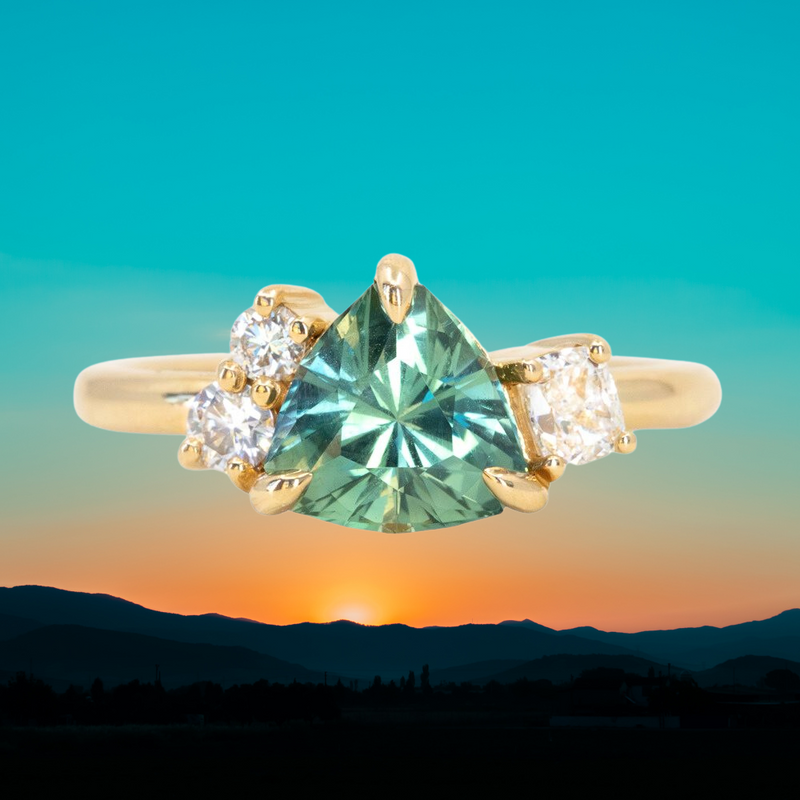 14k Gold 2.61 Ct Vivid Green Color Diamond And 0.67 Ct Natural Tsavorite  Three Stone Ring at Rs 75000 | हीरे की सगाई की अंगूठी in Palanpur | ID:  2853343586033