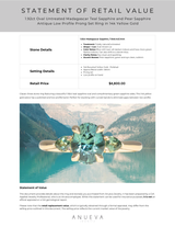 1.92ct Oval Untreated Madagascar Teal Sapphire and Pear Sapphire Antique Low Profile Prong Set Ring in 14k Yellow Gold