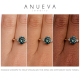 1.98ct Oval Precision Cut Teal Montana Sapphire and Princess Cut Diamond Rapids Low Profile Ring in 14k Yellow Gold