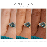 2.57ct Untreated Blue Wide Trillion Montana Sapphire and Antique Diamond Mountainscape Ring in 14k Yellow Gold