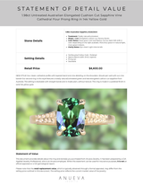 1.98ct Untreated Australian Elongated Cushion Cut Sapphire Vine Cathedral Four Prong Ring in 14k Yellow Gold