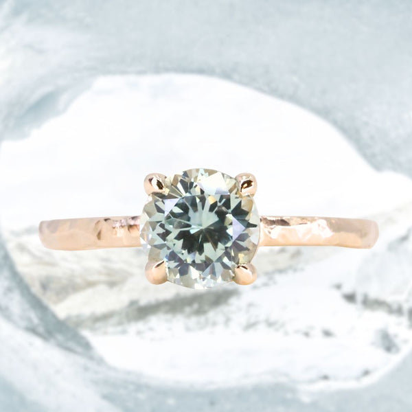 1.44ct Round Precision Cut Montana Sapphire Flat Band 4 Prong Solitaire Evergreen Ring in 14k Yellow Gold