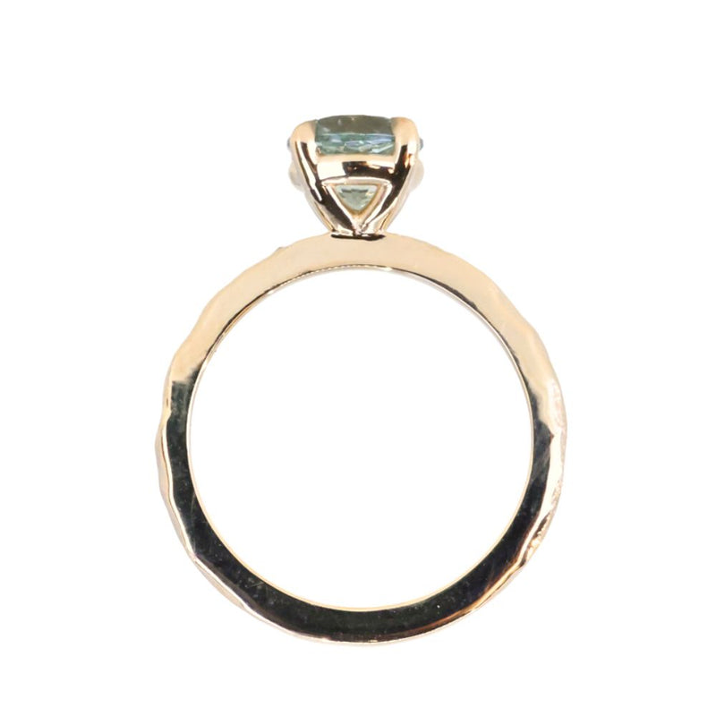 1.44ct Round Precision Cut Montana Sapphire Flat Band 4 Prong Solitaire Evergreen Ring in 14k Yellow Gold