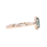1.11ct Oval Untreated Montana Sapphire Hexagon Diamond Halo Stackable Ring in 14k Yellow Gold