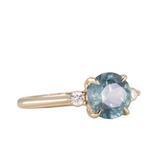 2.01ct Round Untreated Montana Sapphire and Diamond Dainty Three Stone Ring in 14k Yellow Gold