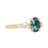 1.26ct Untreated Nigerian Oval Teal Blue Sapphire and Diamond Starry Night Stackable Solitaire in 18k Yellow Gold