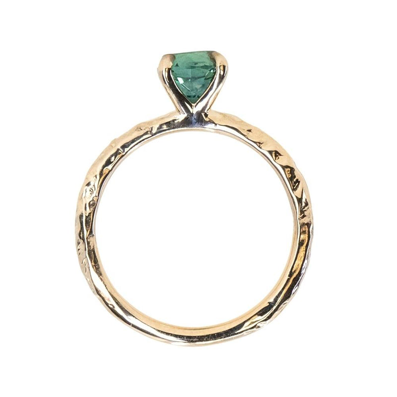 1.51ct Precision Cut Oval Teal Montana Sapphire Evergreen Carved Solitaire in 14k Yellow Gold